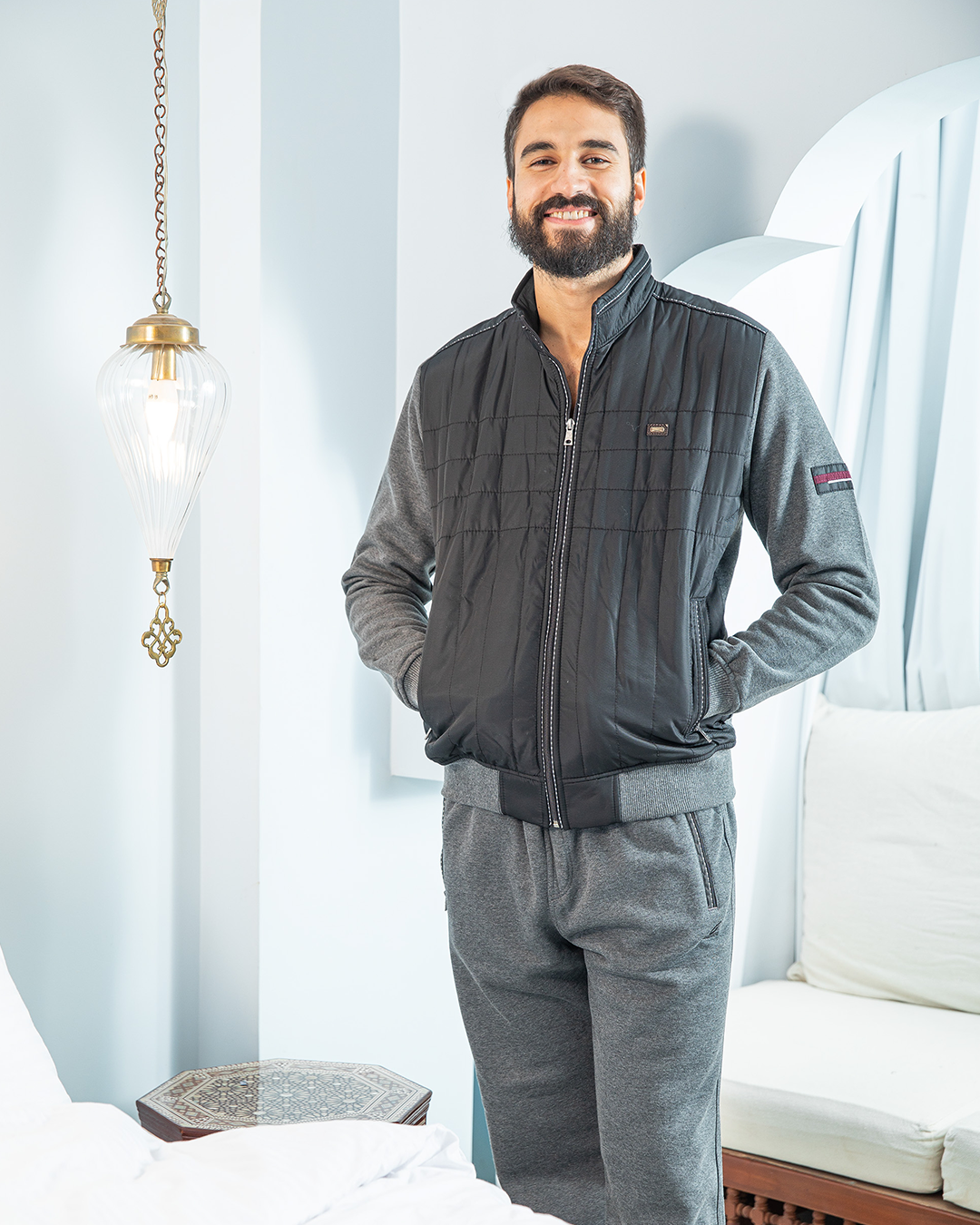 Men's pajamas with square ribbed zippers