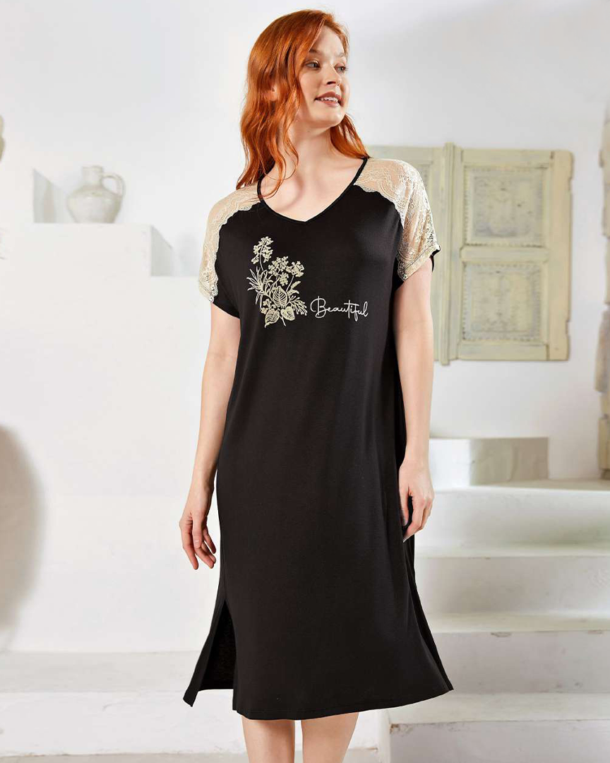 Beautiful night shirt for women, half sleeves, lace