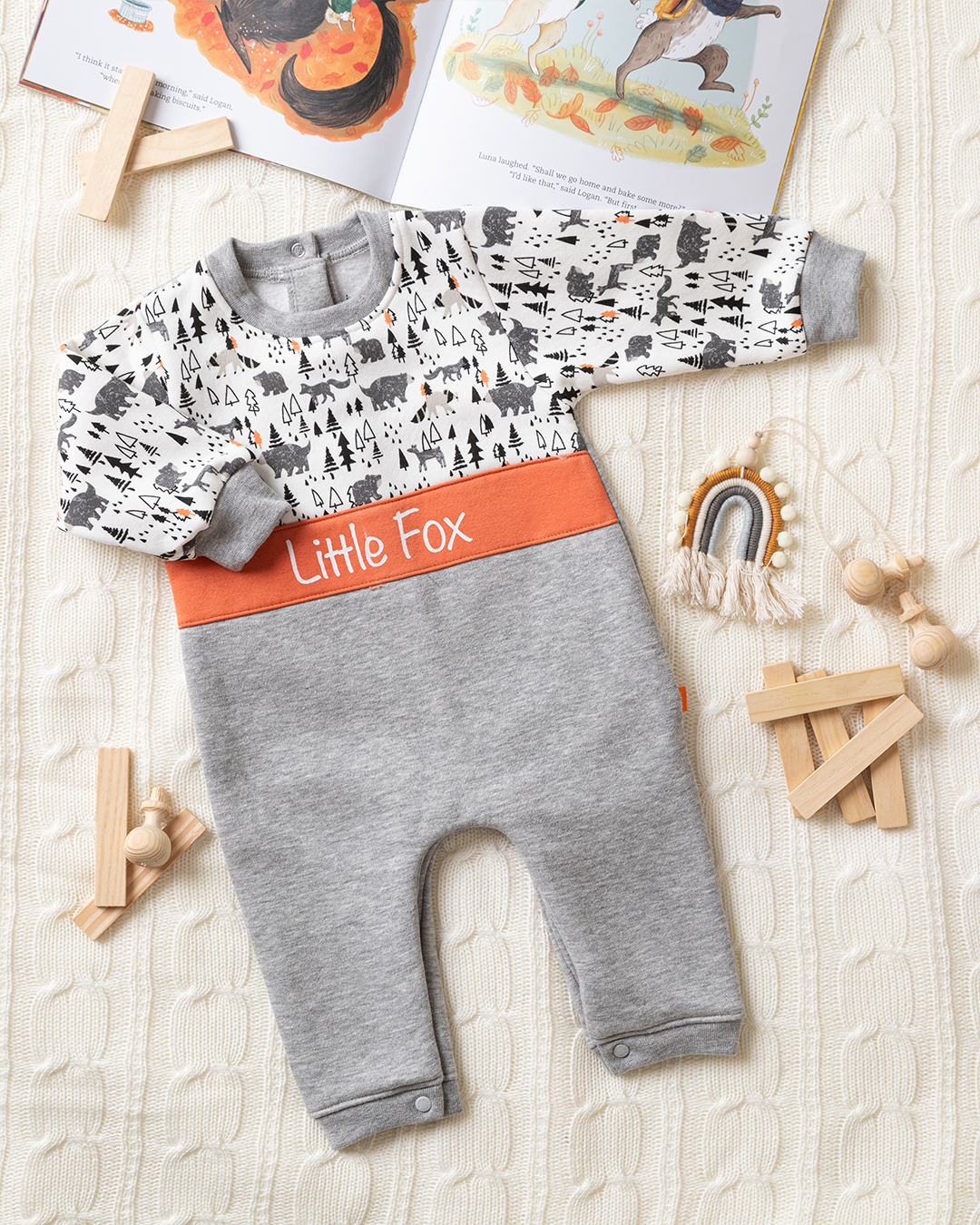 baby littel fox printed salopette for my boys