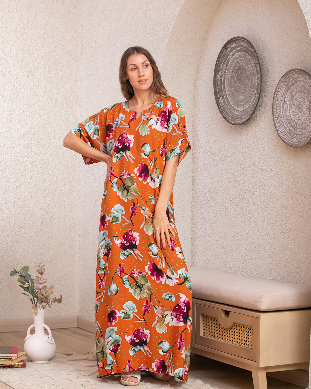 قميص فسكوز نص كم مشجر 86