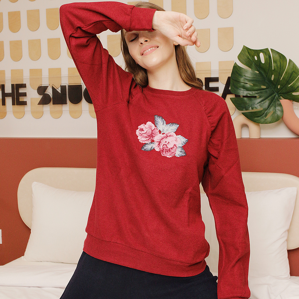 بيجاما كشمير مطرزة ورد كم رجلان