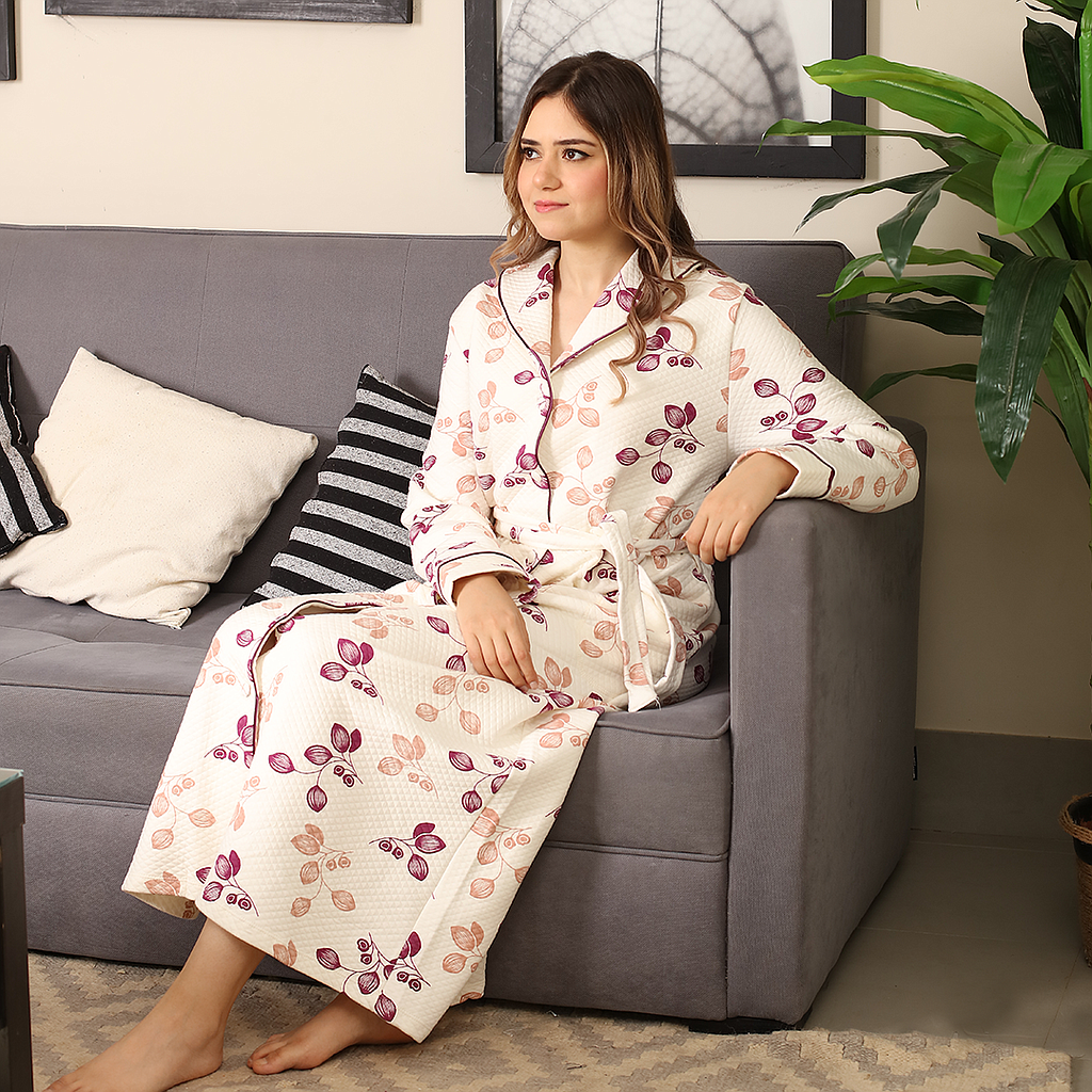 Almond flower printed capitone robe