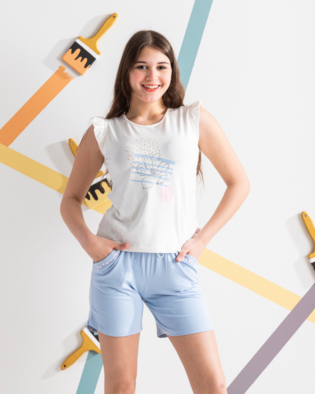 Blue line بيجامه بناتي كت و شورت