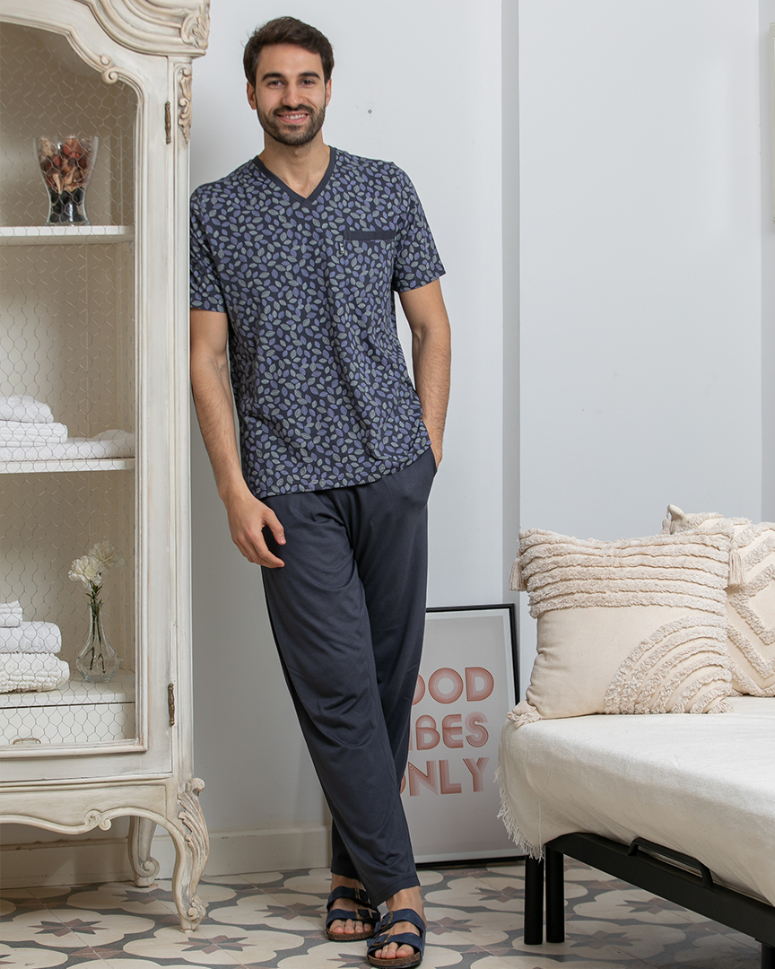 بنطلون جيب صدر ببنده V بيجامه رجالي