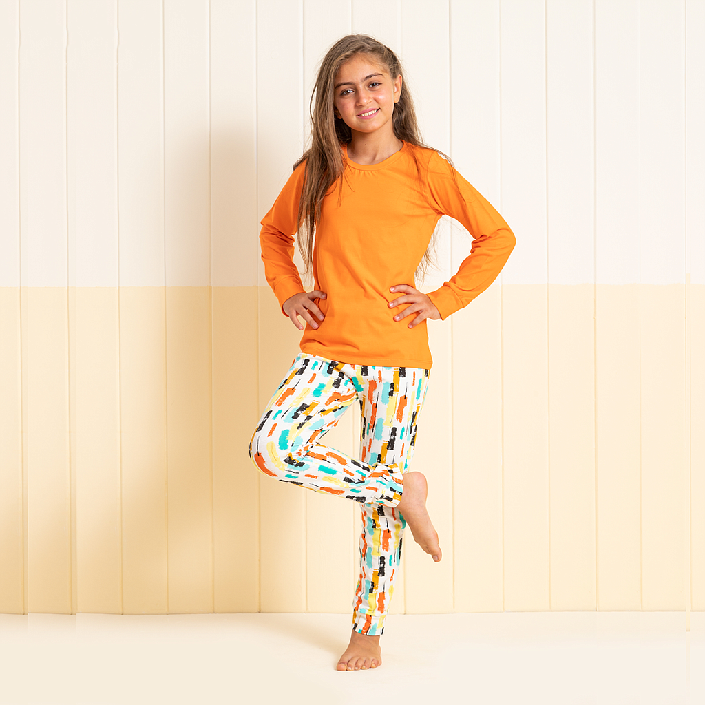 بيجاما سادة بنطلون مقلم بكم جارسونيه