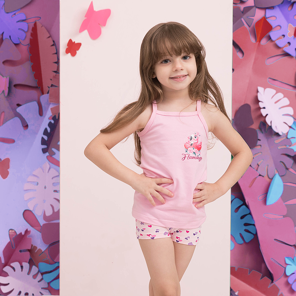 Girls Flamingo Hearts Shorts Set