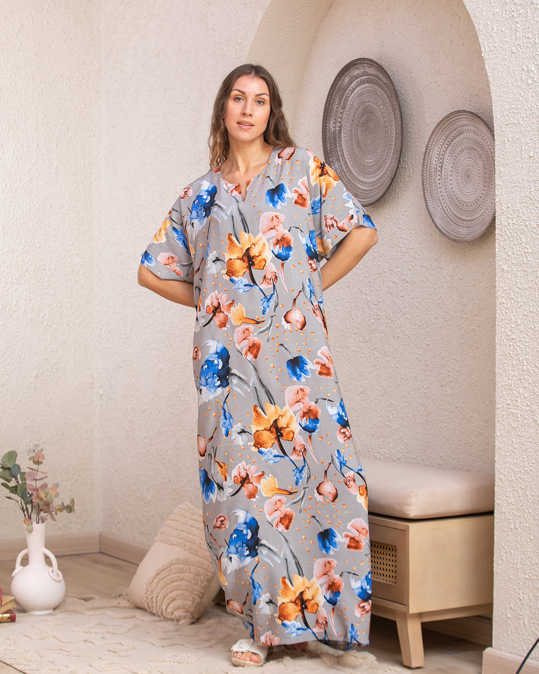 قميص فسكوز نص كم مشجر 86