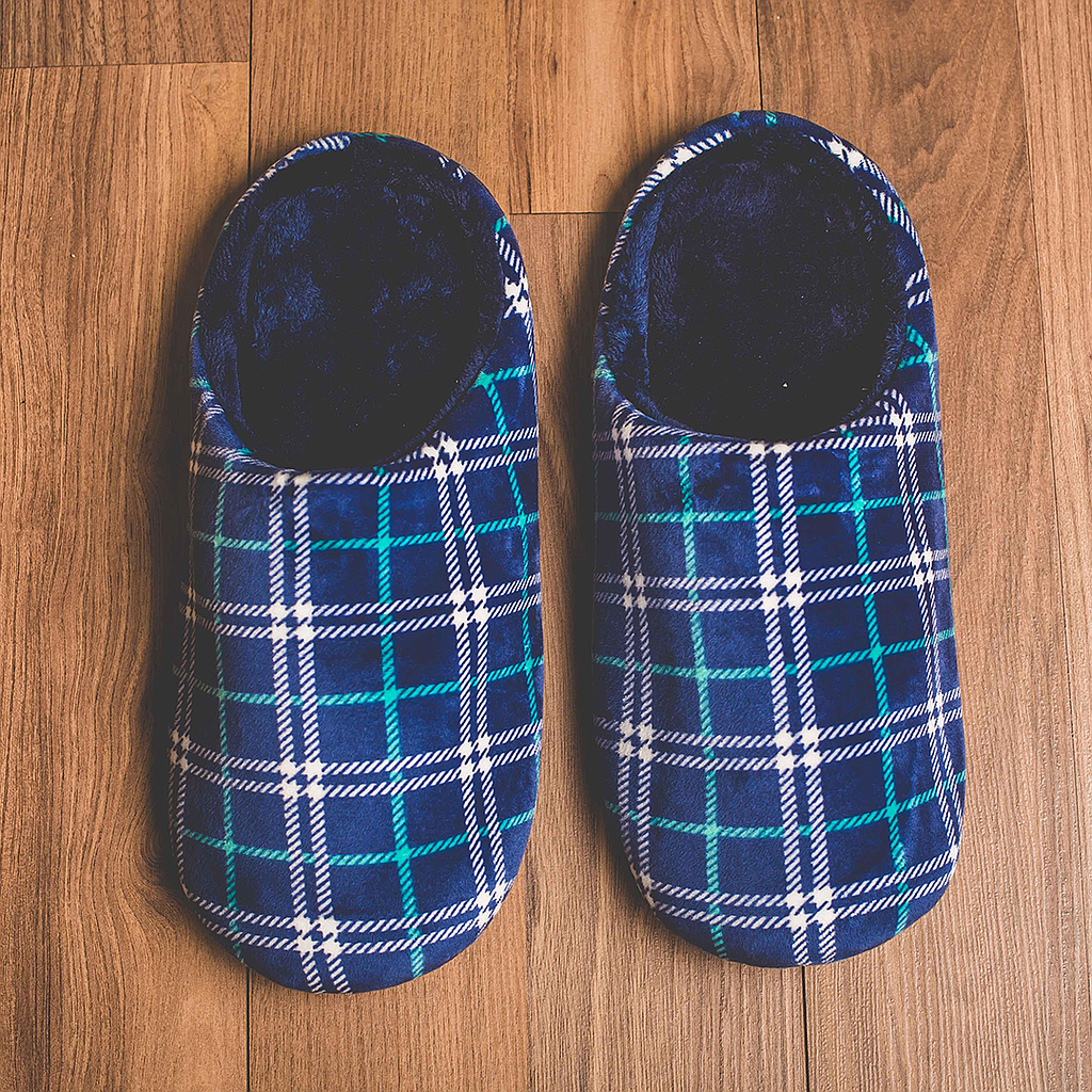 Men's slippers, green checks