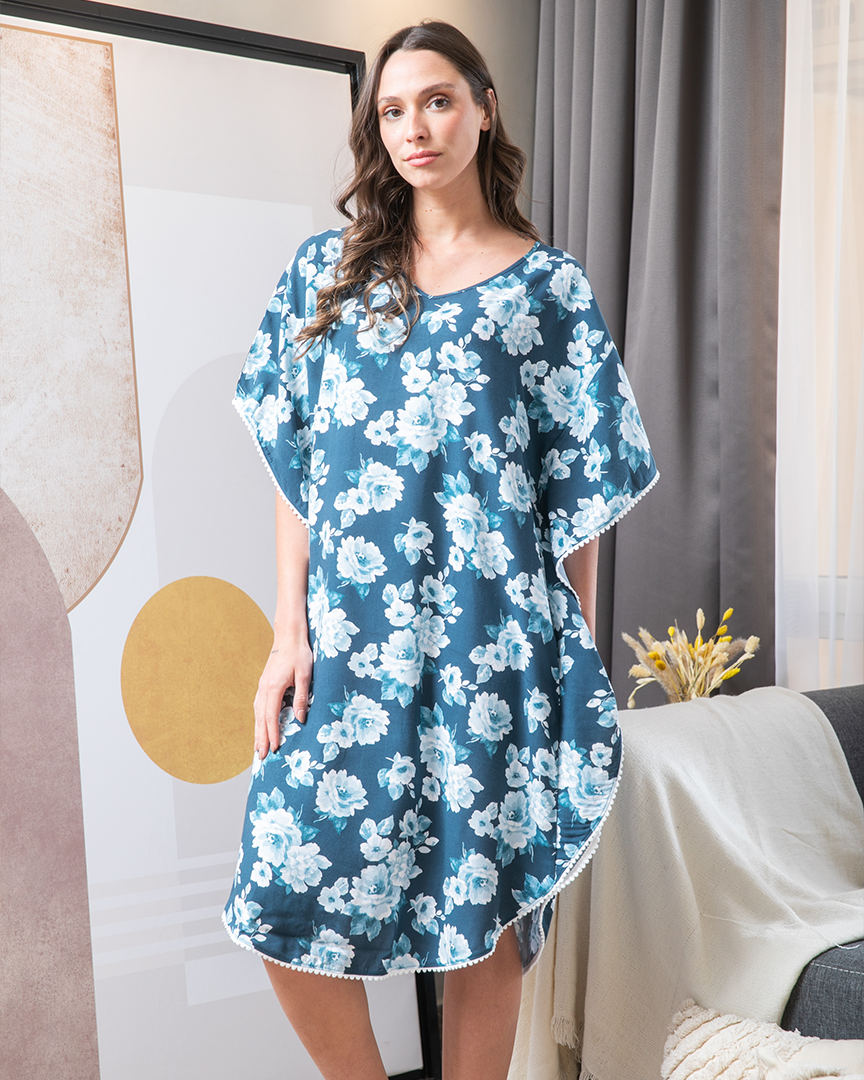 Women's printed kimono short sleeve shirt with guipure