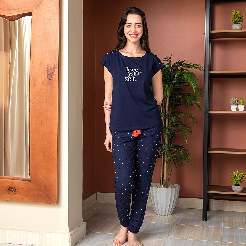 LOVE YOUR SELF hearts pants. Women's half sleeve pajamas