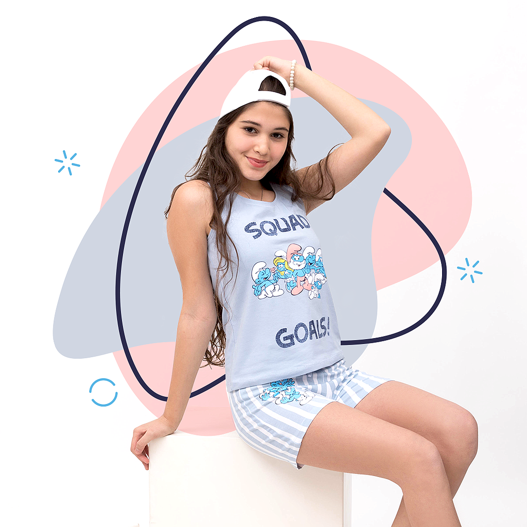 Girls' pajamas, Smurfs cut shorts, jersey
