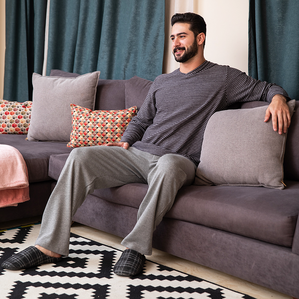 Gray striped men's pajamas