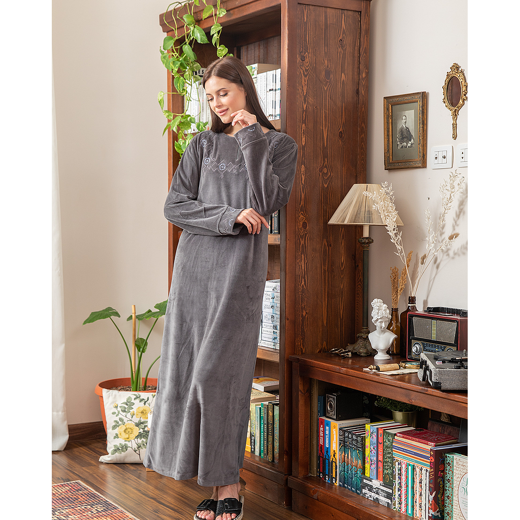 قميص نوم حريمي بولار سوسته صدر تطريز سمبوكسه