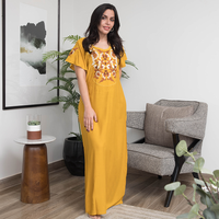 Viscose shirt, 4 half sleeves, plain embroidered with roses