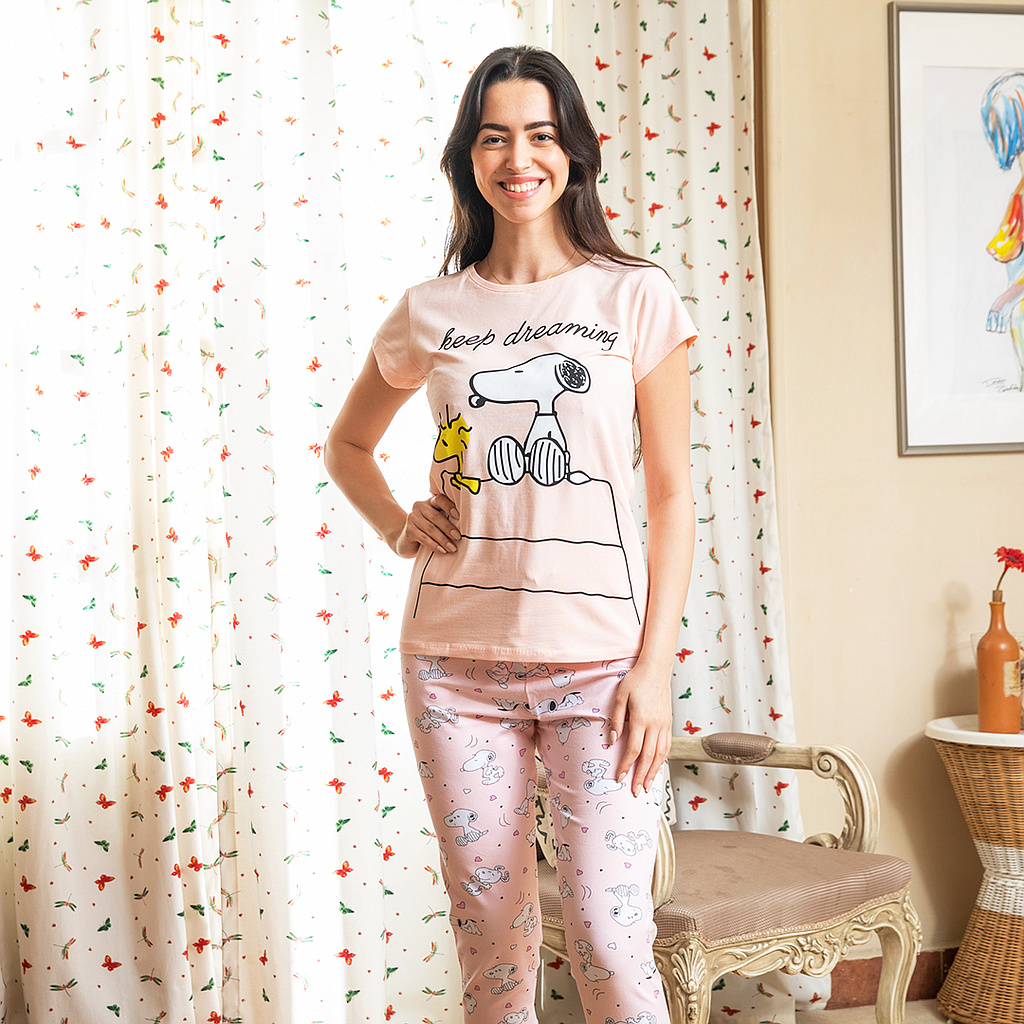 Snoopy pajamas, half sleeves, pants for women