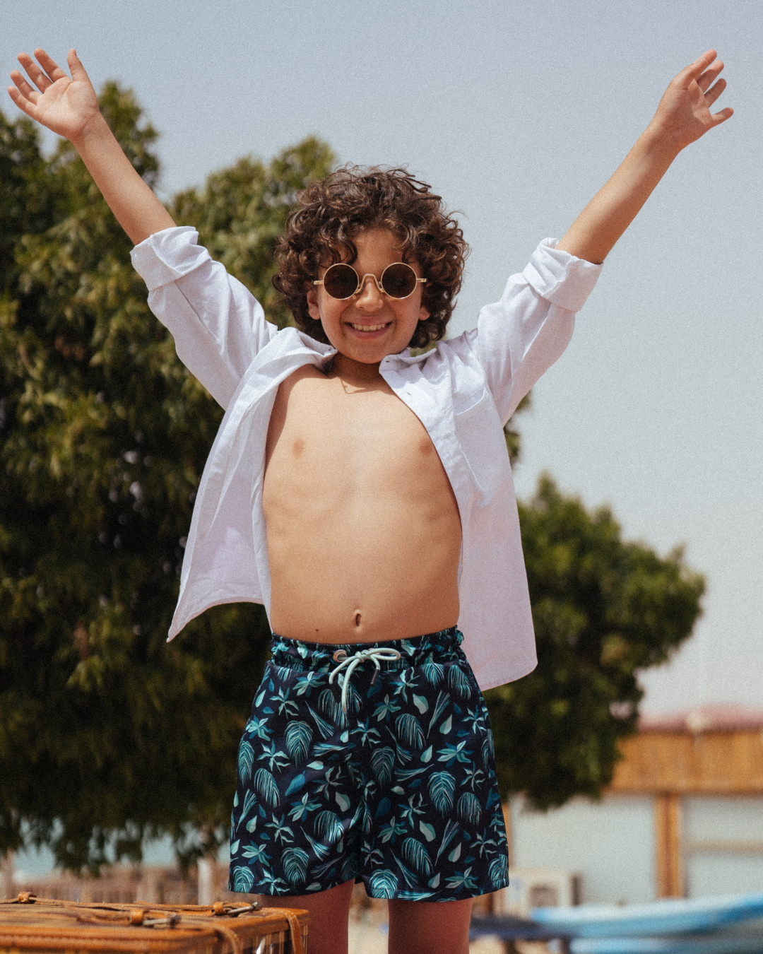 مايوه اولادي شورت مطبوع ورق شجر