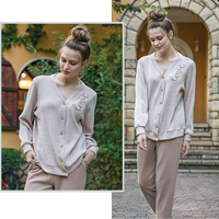 V Embroidered pajamas with open buttons