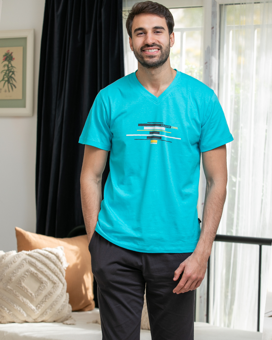 Classic بيجامه رجالي نص كم بنتاكور