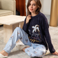 Women's cashmere pajamas with embroidery and a large flower