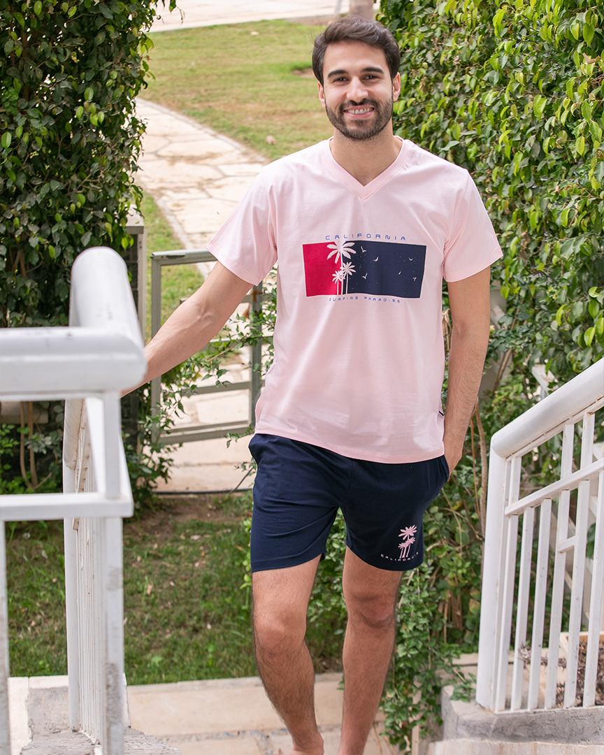 Half palm sleeve short V pajamas for men