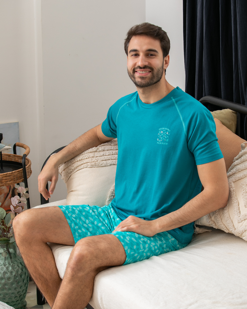 Men's pajama print on the chest shorts