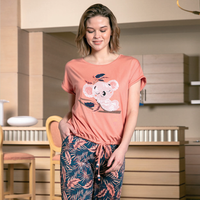 Half sleeve embroidered koala pajama pants