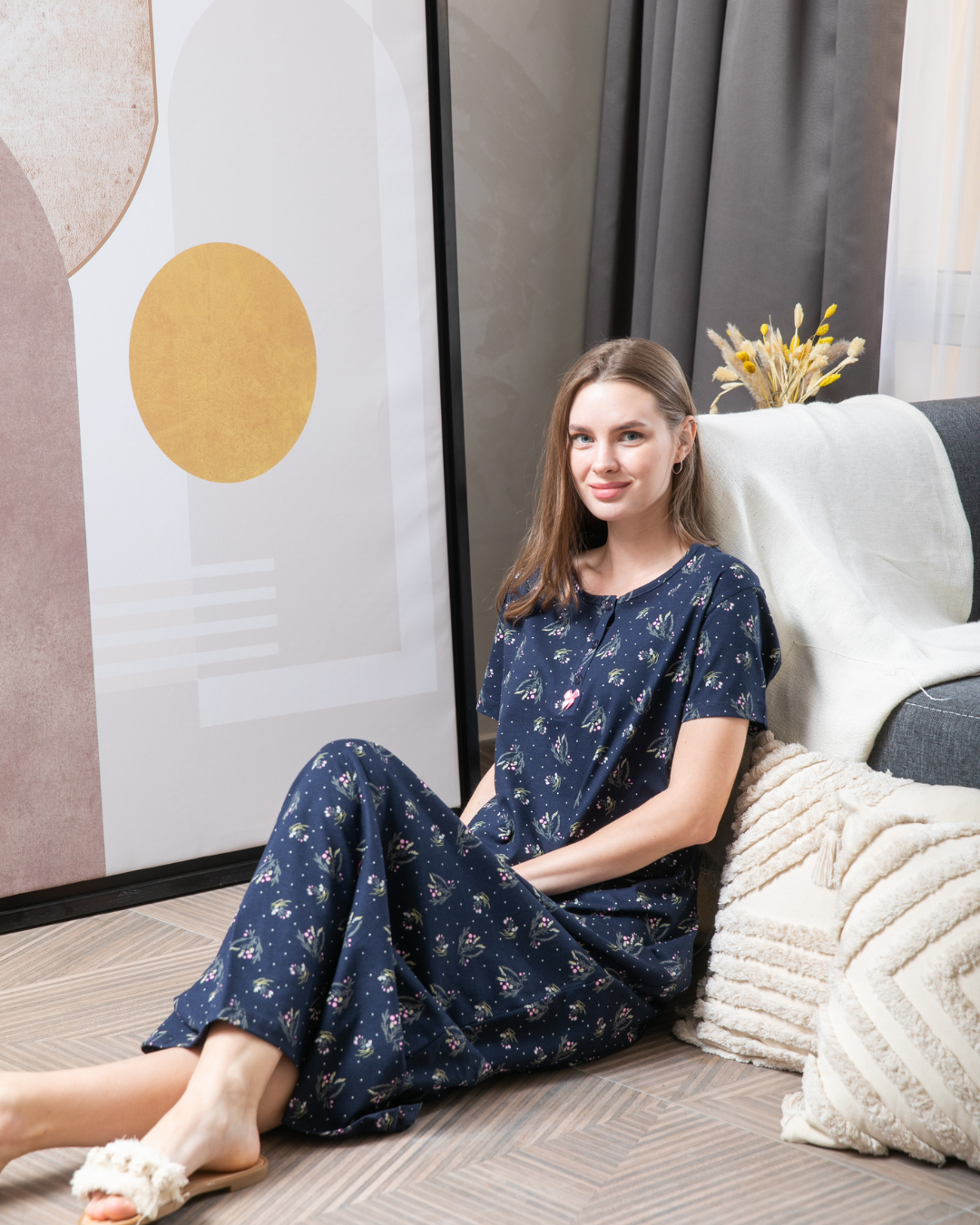 Women's shirt, half sleeves, rotary, branches