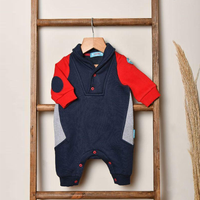 Jumpsuit with a basic collar, blue x red