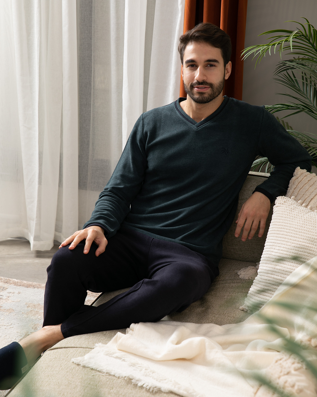 بيجامه رجالي كاشمير رقبه سبعه  ببنطلون