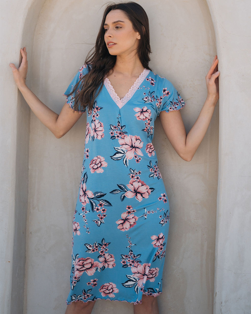 نص كم ورد قصير V قميص حريمي