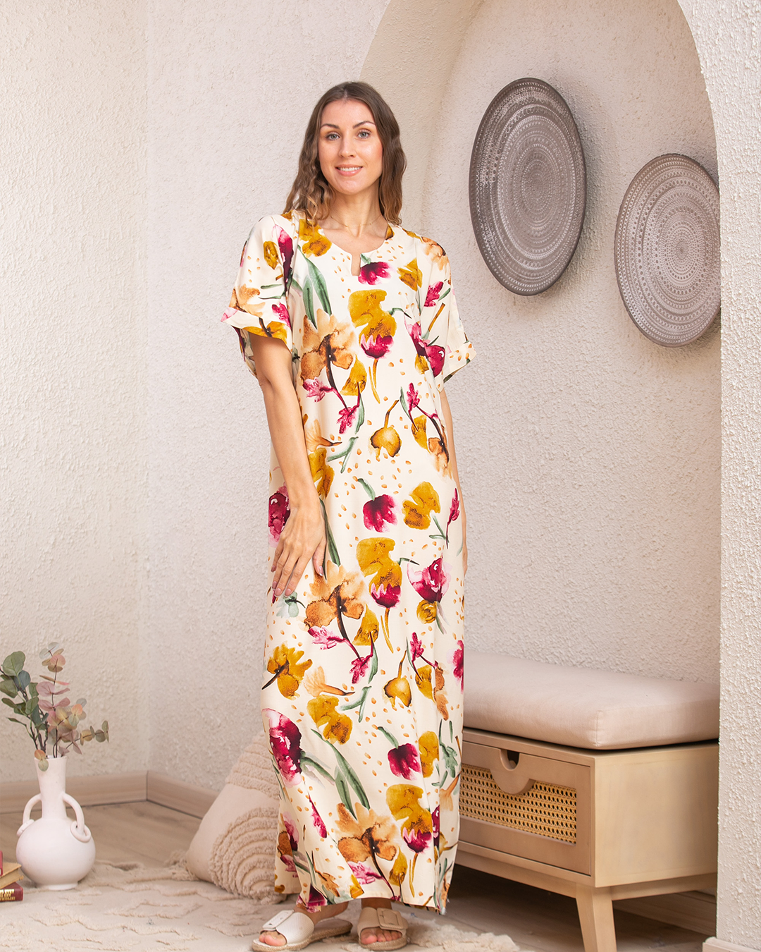 قميص فسكوز نص كم مشجر 86