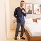 Navy blue V-neck pajama pants