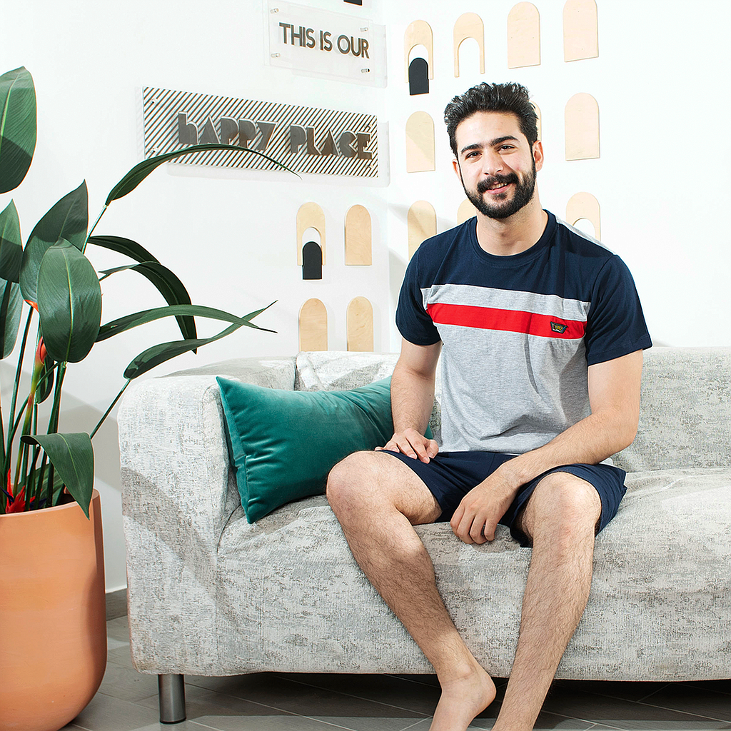 Men's rhubarb pajamas, sliced ​​shorts 
