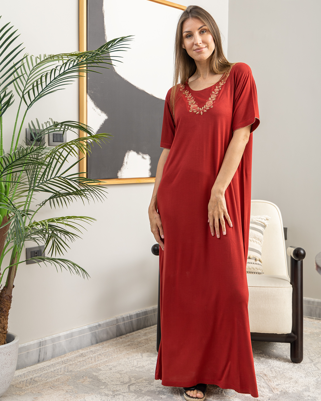 Women's shirt, half sleeves, embroidered with long branches