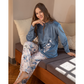 Women's pajamas, velvet, embroidered and rose