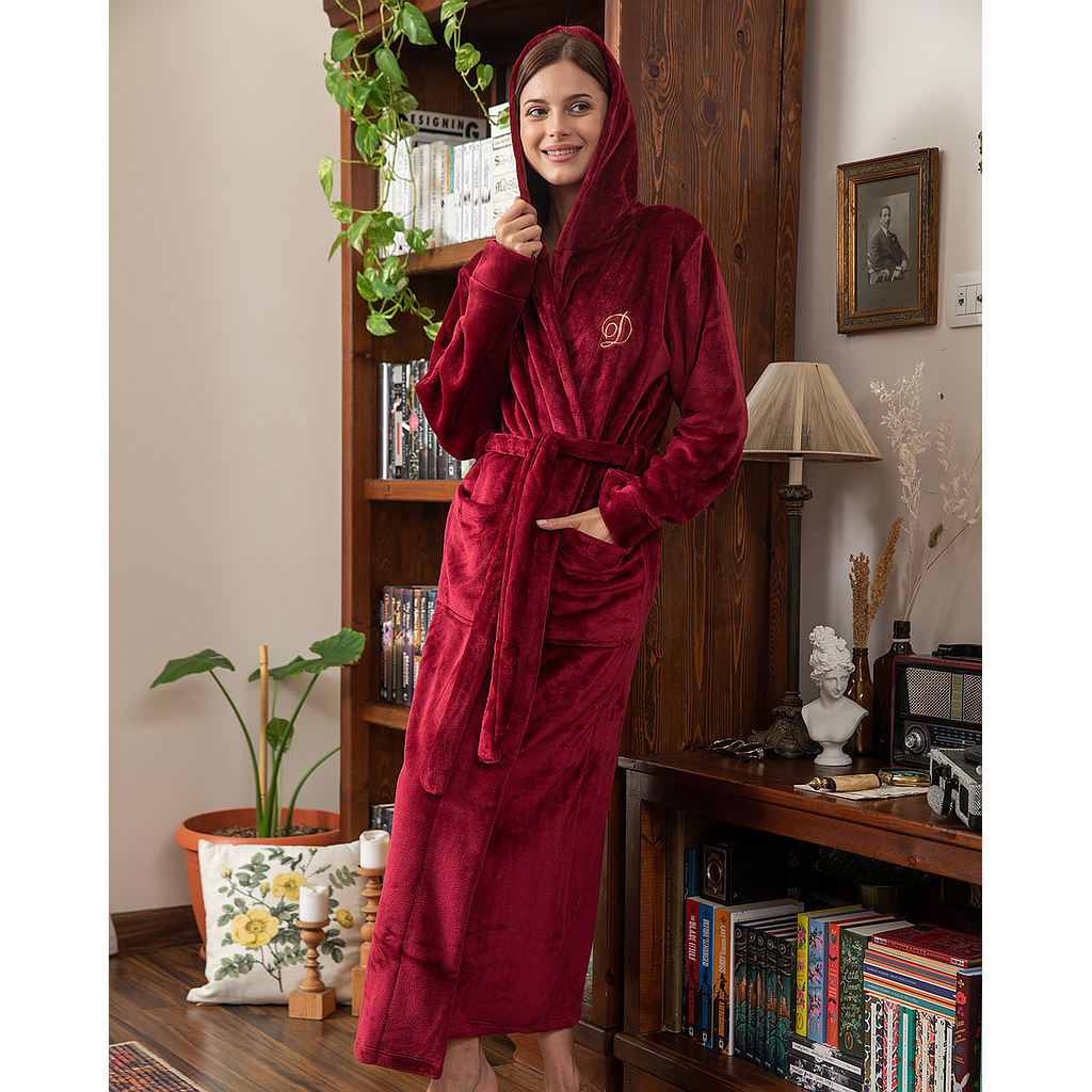 Women's long embroidered polar robe