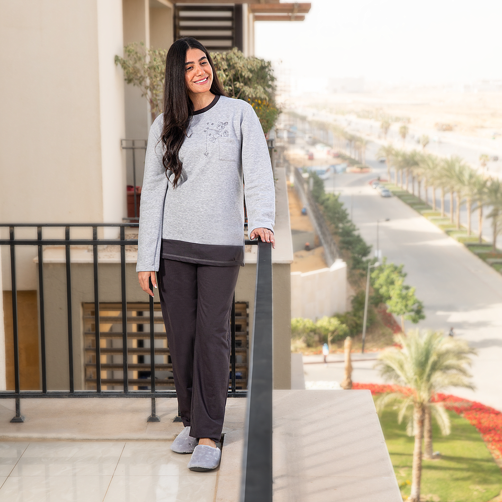 بيجاما حريمي ملتون جيب تطريز ع الصدر