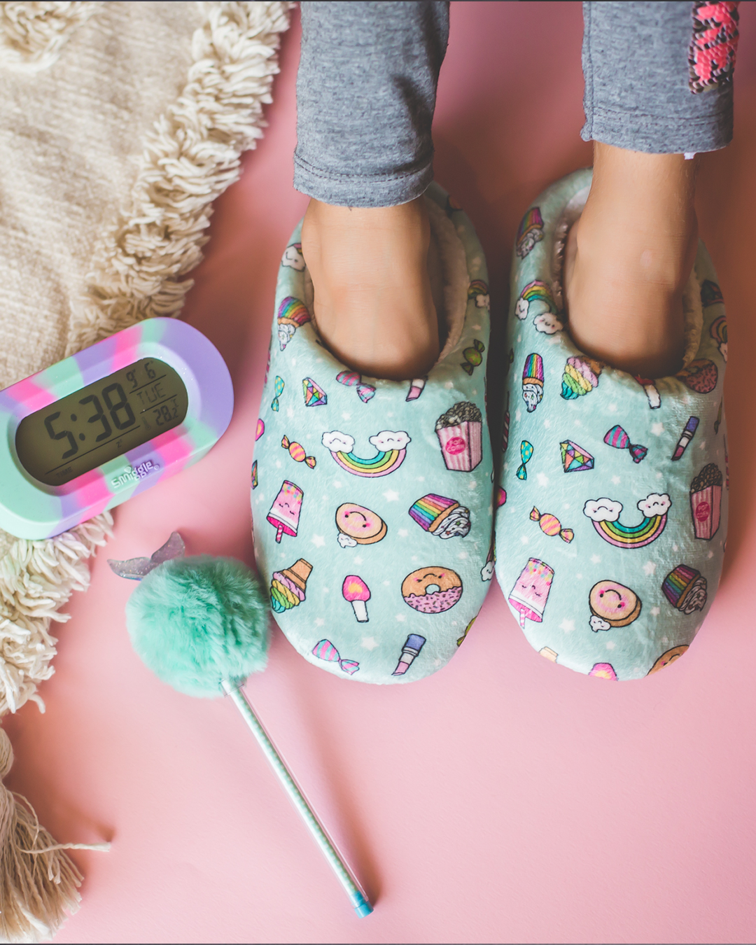 Rainbow baby slippers and ice cream