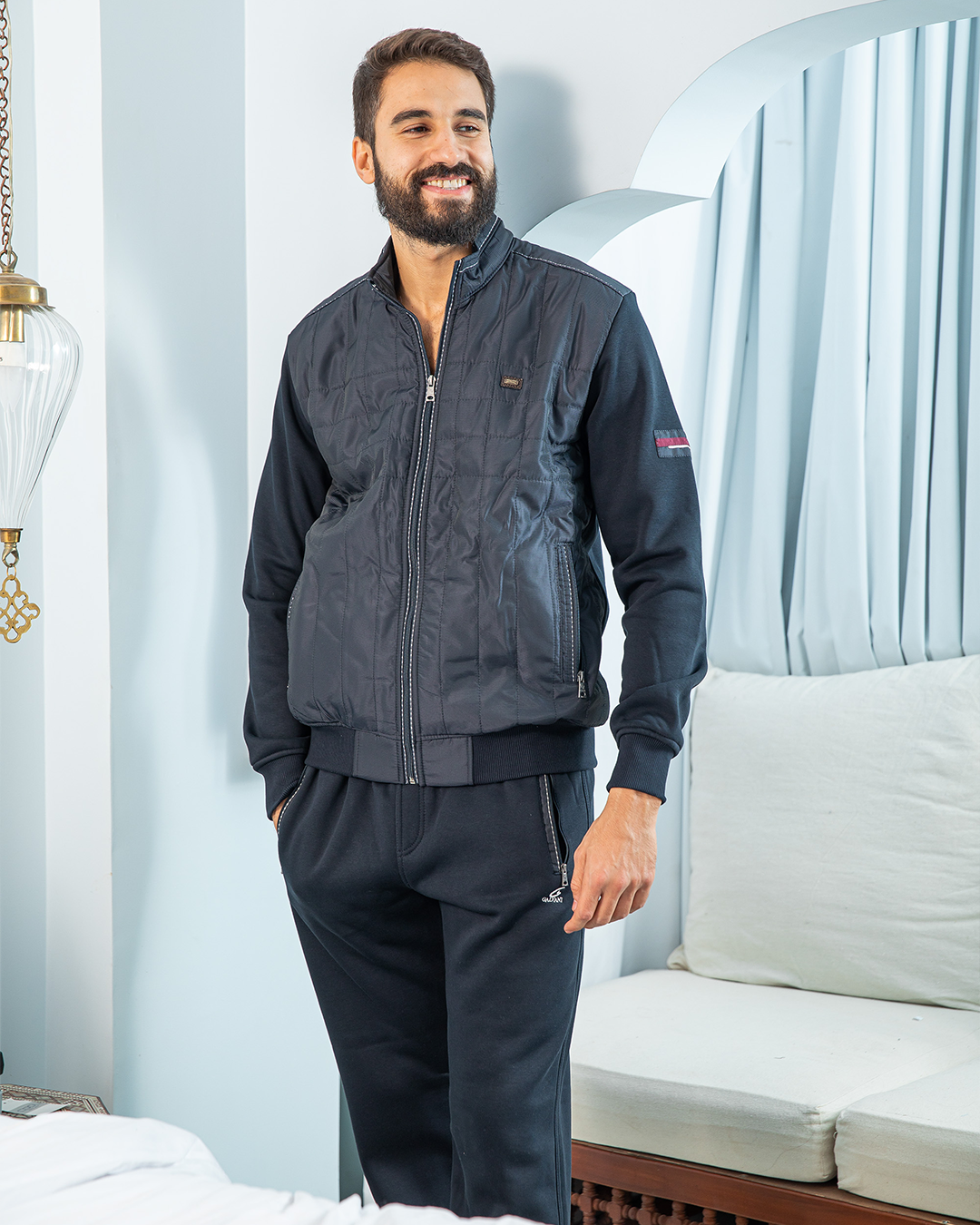 Men's pajamas with square ribbed zippers