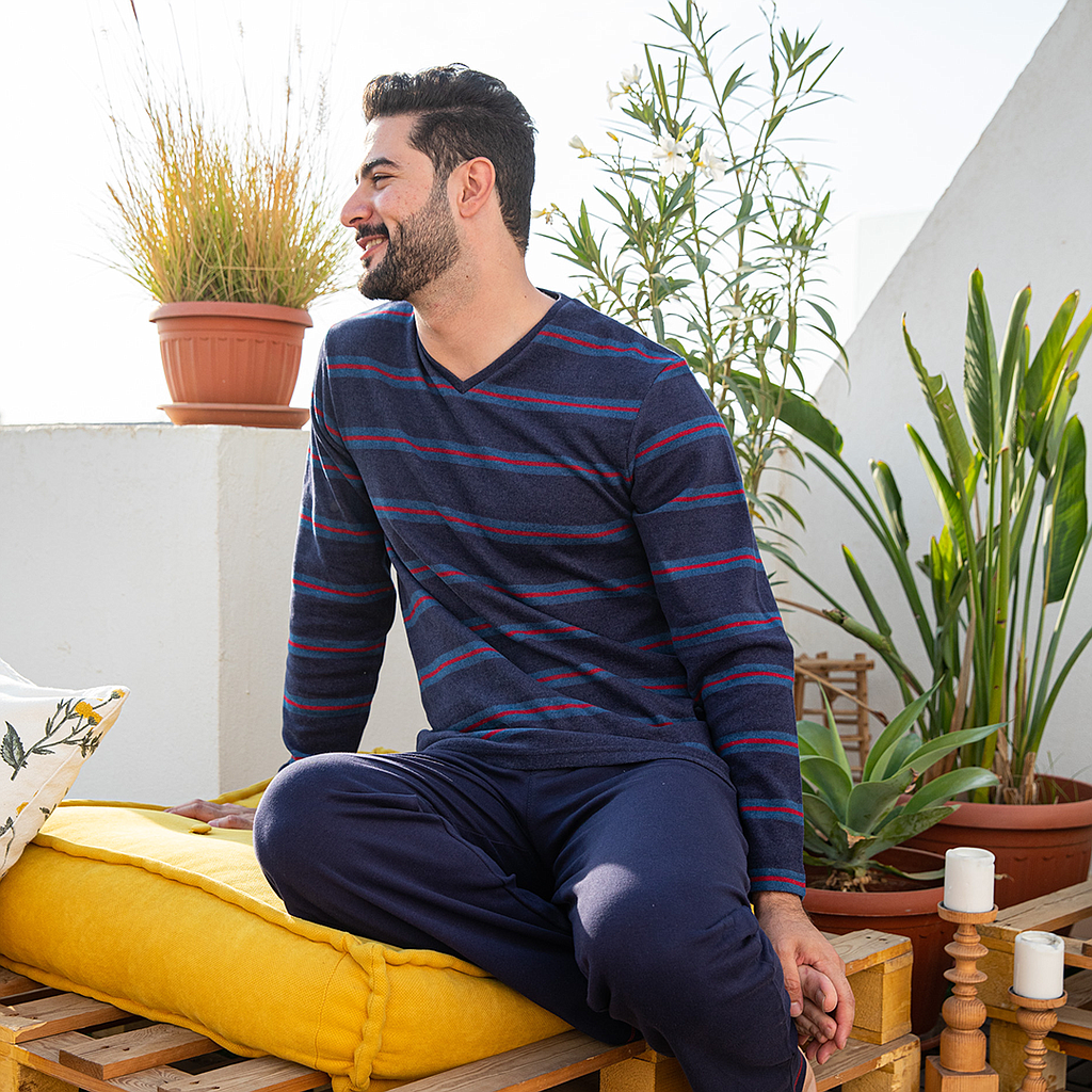 Men's navy blue printed pajamas 