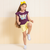 Cute style girls' pajamas, half sleeves, butterfly and shorts