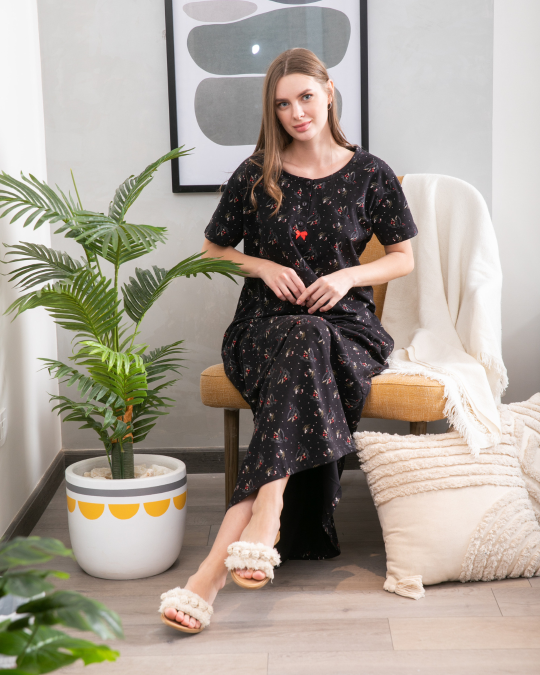 Women's shirt, half sleeves, rotary, branches