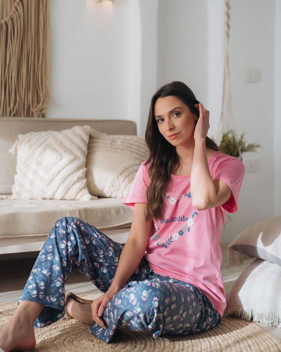 Women's pajamas, half of the sleeves, the trousers of the branches