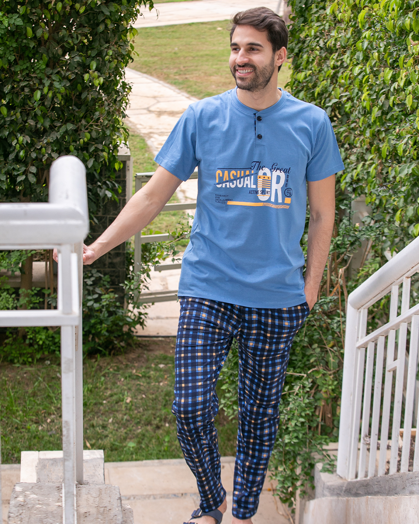 Men's pajamas, half sleeves, polo shirt, trousers