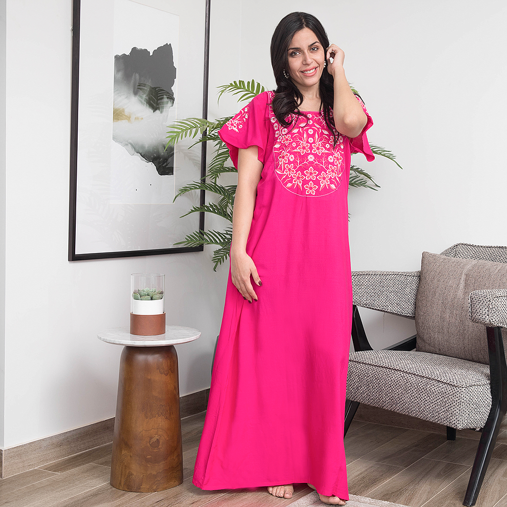 قميص فسكوز 3 نص كم ساده مطرز ورد