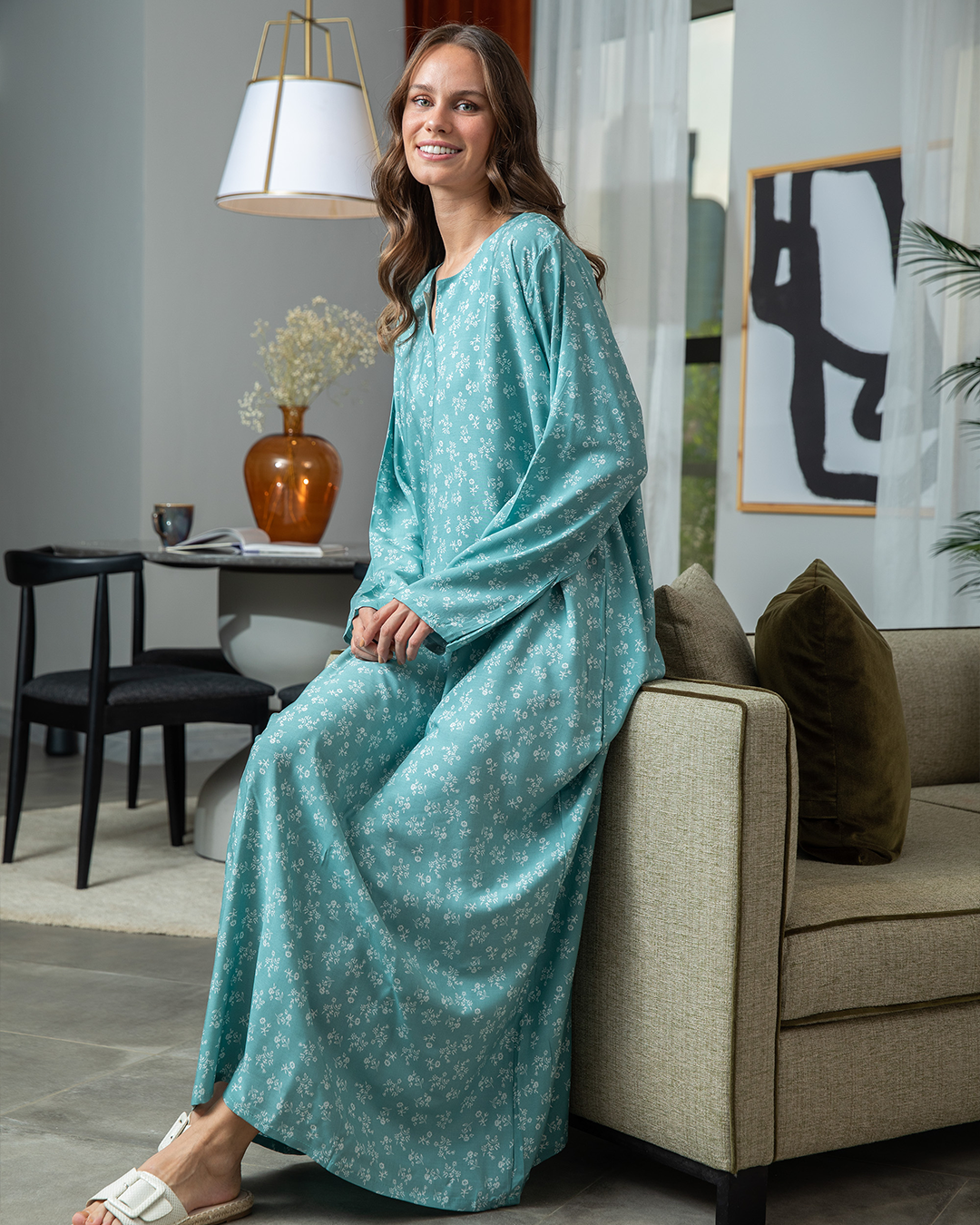 قميص فسكوز مشجر بكم 46