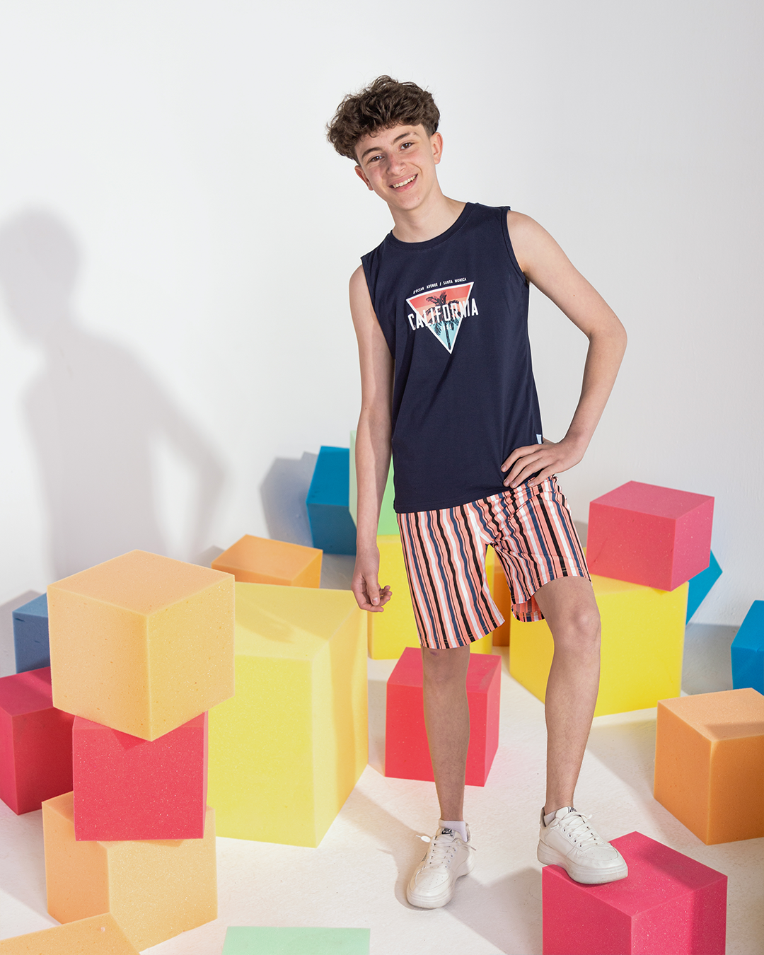 CALIFORNIA Boys Suspender Pajamas* Striped Shorts in Length