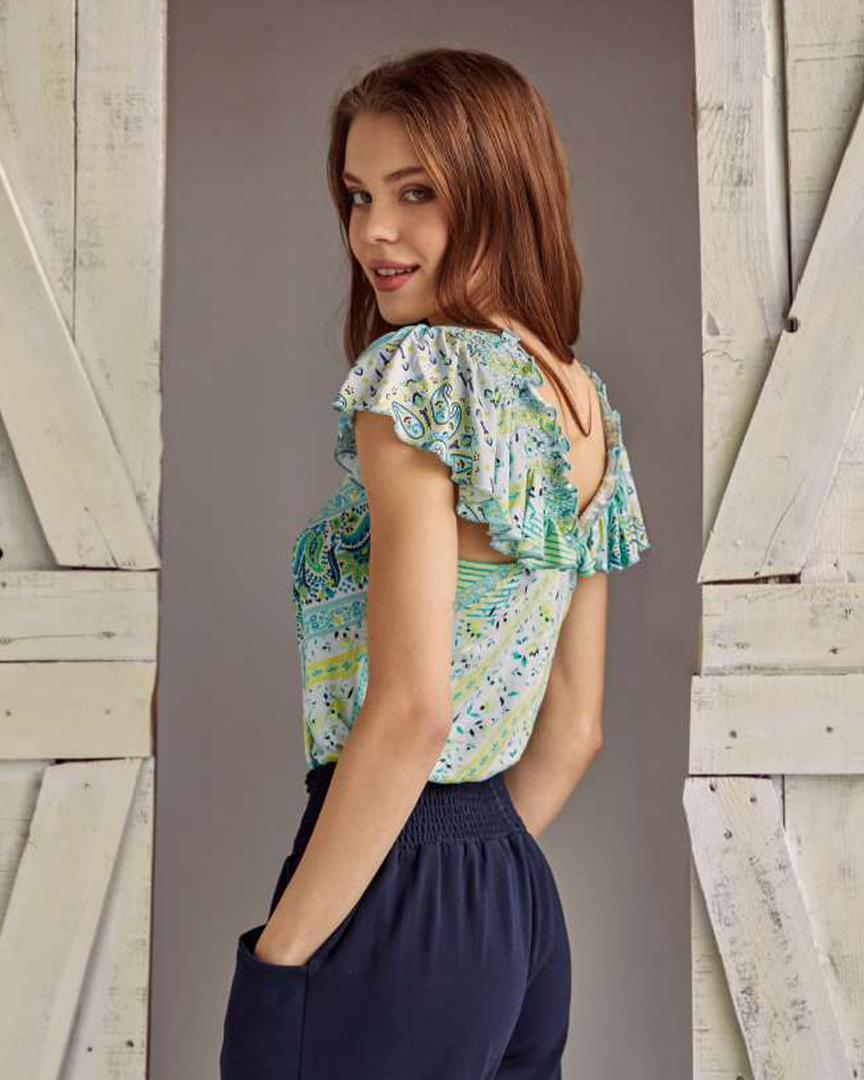 Half sleeve, ruffle cut, V pants, pajamas for women