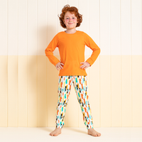 Plain children's pajamas with striped sleeves
