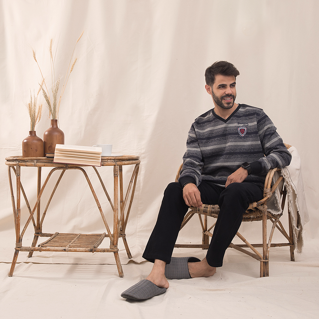 POSITANDembroidered v-neck cashmere men's pajamas